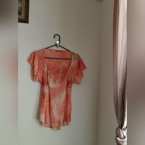 Unbranded Blouse Women Large Peach Tie-Dye Top Vacation Academia Preppy  Office